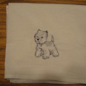 Machine Embroidered Westie Flour Sack Dish Towel