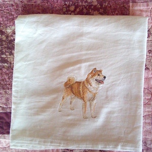 Machine Embroidered Akita Flour Sack Dish Towel