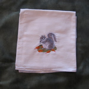 Gray Squirrel Machine Embroidered Flour Sack Dish Towel