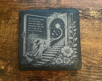 Fantasy Slate Coaster | Whimsical Bookish Decor | Enchanted Doorway & Starry Night Scene -Set of 2