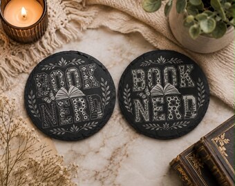 Book Nerd Slate Coaster | Book Lover Gift | Literary Decor | Reader Coaster | Bookish Home Decor | Bookworm Gift-Set of 2