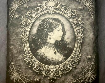 Gothic Victorian lady portrait slate coaster.
