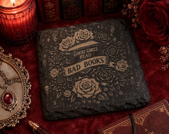 Good Girls Read Bad Books Slate Coaster | Spicy Bookish Gift | Dark Romance Decor-Set of 2