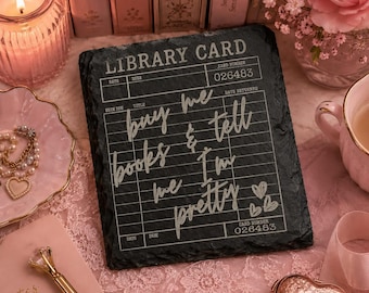 Bookish Library Card Coaster, Buy Books Tell Me Pretty, Reader Gift, Cozy Decor-Set of 2
