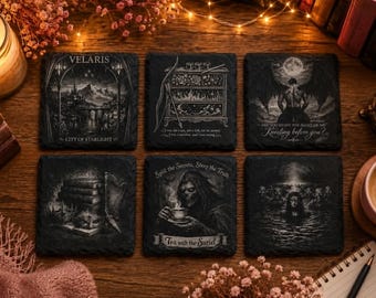 Night Court Coasters, BookTok Inspired Slate Coaster Set, Fantasy Reader Gift, Coffee Lover