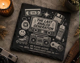 The Last Analog Generation Slate Coaster | 80s 90s Nostalgia Gift | VHS Cassette Retro Gaming Decor | Gen X Millennial Coaster-Set of 2