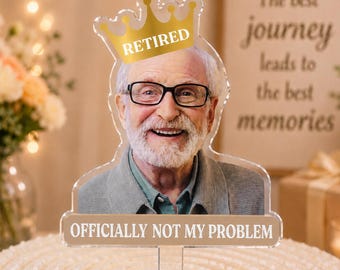 Decorazione personalizzata per torta con foto, decorazione in acrilico per festa di pensionamento, decorazione divertente per feste importanti, bomboniera per festa di compleanno, regalo personalizzato con il volto per un collega