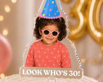 Decorazione personalizzata per torta con foto, decorazione in acrilico per il 30°, 40° o 50° compleanno, divertente decorazione per feste di compleanno, bomboniera, regalo per lei e per lui