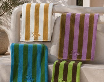Personalized Striped Towel, Embroidered Name Bath or Beach Towel, Custom Gift, custom bachelorette bridesmaid proposal gift, gift for her