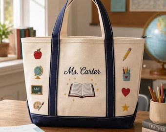 Borsa tote personalizzata per insegnanti, borsa scolastica in tela ricamata, regalo personalizzato con nome per insegnanti, articoli essenziali per il ritorno a scuola, regalo per ringraziare gli insegnanti