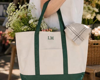 Borsa tote personalizzata con ricamo a tema barca, borsa tote in tela personalizzata, regalo per damigella d'onore, borsa per addio al nubilato, borsa tote da spiaggia mini e grande, borsa tote con cerniera