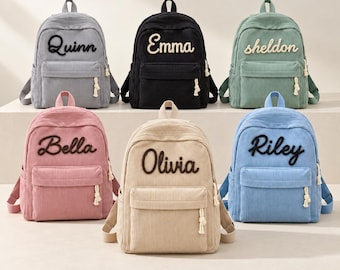 Personalized Rope Name Backpack, Ribbed Fabric Bag with Custom Cord Lettering, custom color name backpack for kids, back to school gift