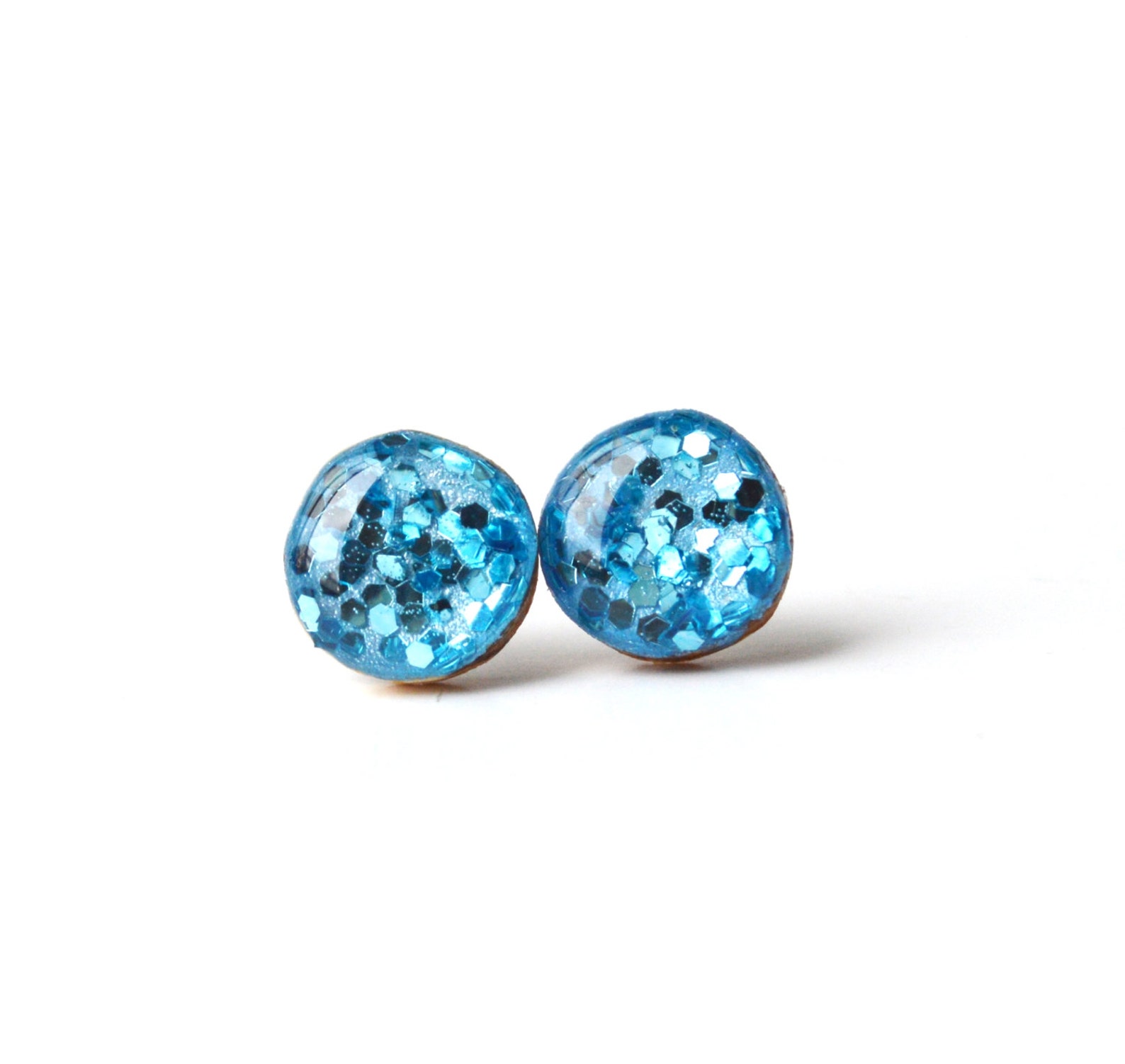 Ocean Blue Glitter Stud Earrings Blue Stud Earrings Gift for Etsy