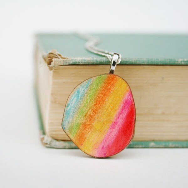 Art pendant necklace rainbow watercolor, Customized gifts, Unique gifts, art jewelery, gifts for her