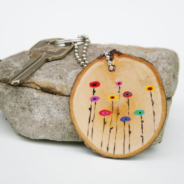 Art Keychain abstract poppies key ring,  key fob,  key charm, bag tag  , nature gift , eco friendly, Unique gifts