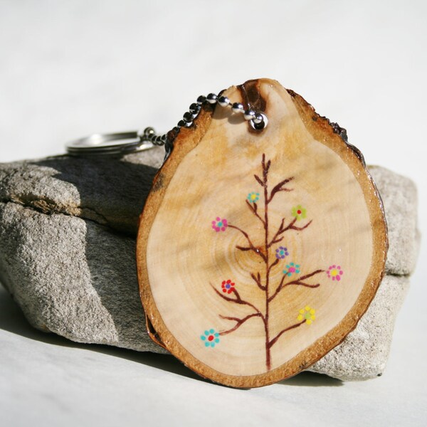 Flower Tree Keychain, key ring, key fob, key charm, bag tag key chain, nature gift, eco friendly, nature gifts