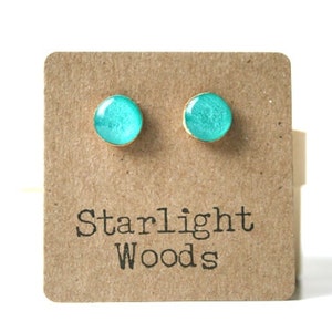 Aqua Blue Earrings • Blue Stud Earrings • Wood Earrings • Tiny Blue Studs • womens gift