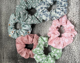 Pastel Color Spring Floral Hair Scrunchies