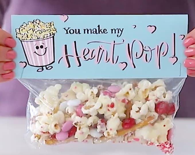 You Make My Heart Pop! - Printed Bag Toppers for Snack Size Baggies