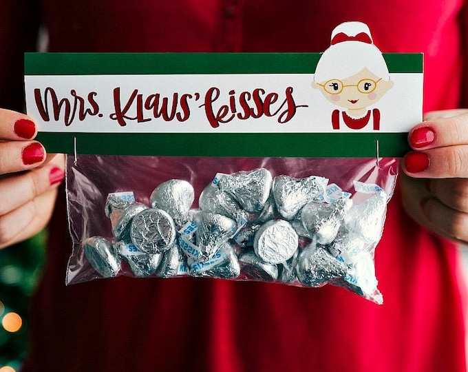 Mrs. Klaus Kisses - Printed Bag Toppers for Snack Size Baggies