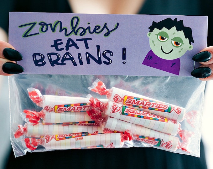 Zombies Eat Brains! Watch Out Smartie Pants! - Printed Bag Toppers for Snack Size Baggies