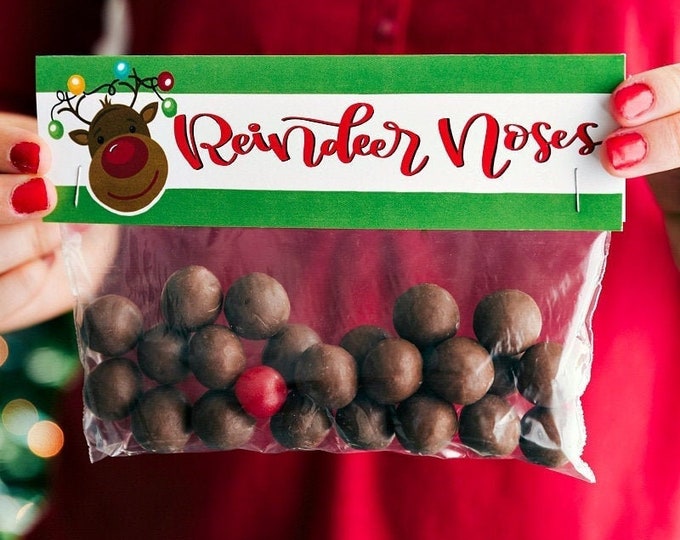 Reindeer Noses - Printed Bag Toppers for Snack Size Baggies