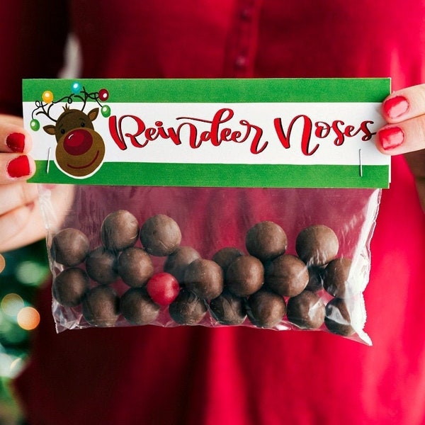 Reindeer Noses - Printed Bag Toppers for Snack Size Baggies