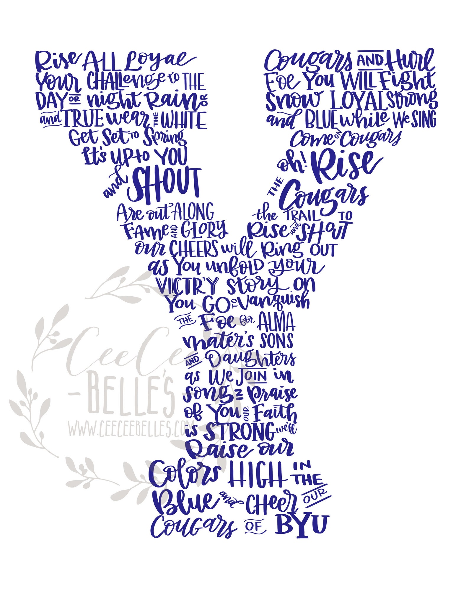 Cougar Fight Song - Raise the Colors of BYU! A Hand-lettered Image - Etsy