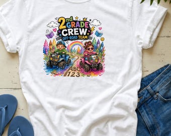 2nd Grade Crew Off Road Team Jugend Mittelgewicht Tee | Leuchtend Bunter 4-Wheeling Schulanfang