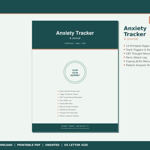 Registro de ansiedad imprimible, registro de pensamientos de TCC, diario de ansiedad en PDF, registro de ataques de pánico, planificador de salud mental, habilidades de afrontamiento, diario de terapia
