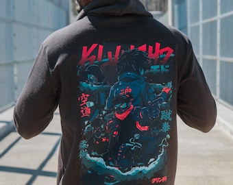 KLYNCHD Mob Graphic Hoodie | Streetwear Hoodie | Anime Inspired Hoodie | Urban Fashion Sweatshirt | Charcoal Graphic Hoodie