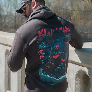 Pullover Sweatshirt Men Midweight Fleece Hoodie Graphic Design Anime Inspired Streetwear Urban Fashion Black Casual Apparel Motivational Philosophy Statement Bold Contemporary Style Everyday Wear Comfortable Daily Clothing Gift Collection
