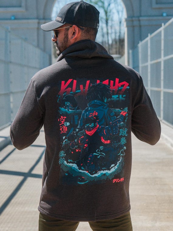 Streetwear Hoodie Men Graphic Sweatshirt Anime Inspired Urban Fashion Black Midweight Fleece Pullover Gift Motivational Design Philosophy