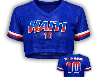Camiseta de fútbol corta de Haití, camiseta de malla corta personalizada con nombre y número para aficionados al fútbol de Haití