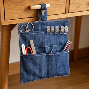 Naaimandje voor denim/cottage naaibenodigdheden | Hangende organizer voor naaigereedschap, gewatteerde stoffen opbergtas