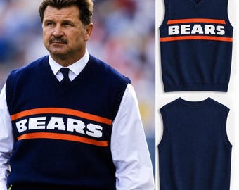 Mike Ditka Chicago Bears Sweater Vest, Mike Ditka Chicago Football Wool Ugly Sweater