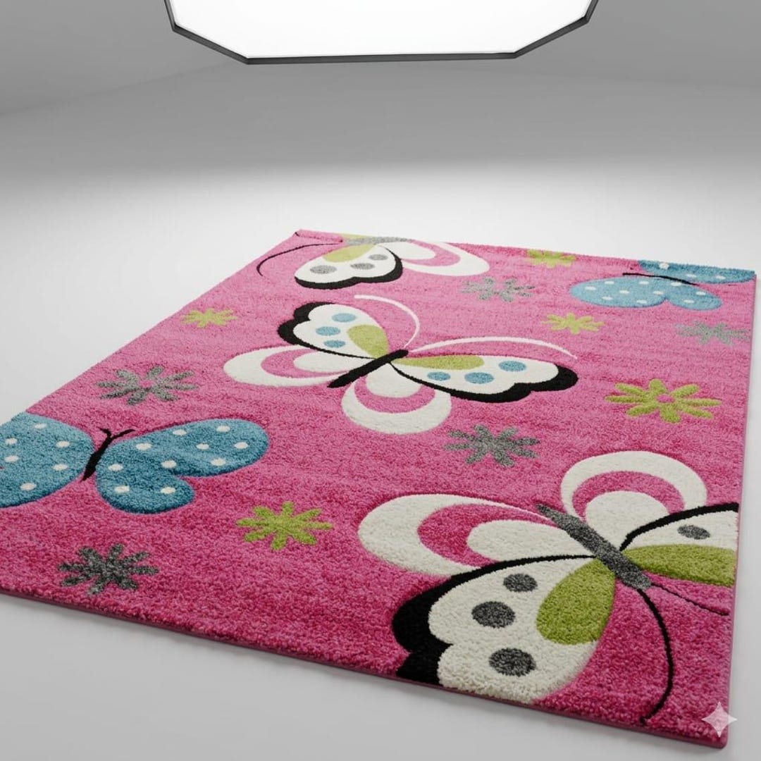 Pink Butterfly Rugs Hand-tufted Pink Butterfly Area Rug - Vibrant Floral Nursery Decor ...
