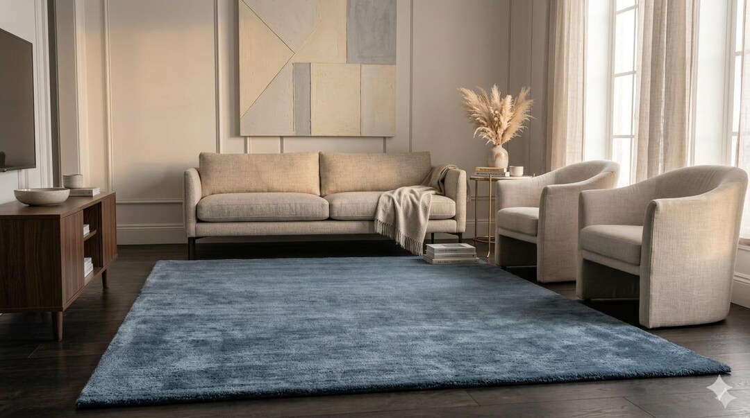 Hand-tufted Slate Blue Wool Area Rug – Tonal Shimmer Cut Pile Carpet - Etsy