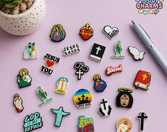 Religious PVC Shoe Charms Crucifix & Blessed Virgin Mary Clog Pins for Crocs Sandals Jeans Shoes Decoration Accessories Gift Idea