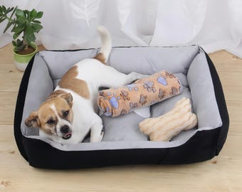 All Season Dog Bed Mat with Toy Bone, Washable Pet Crate Pad, Cooling Summer Mat & Warm Winter Blanket, Orthopedic Puppy Cushion for Sleep