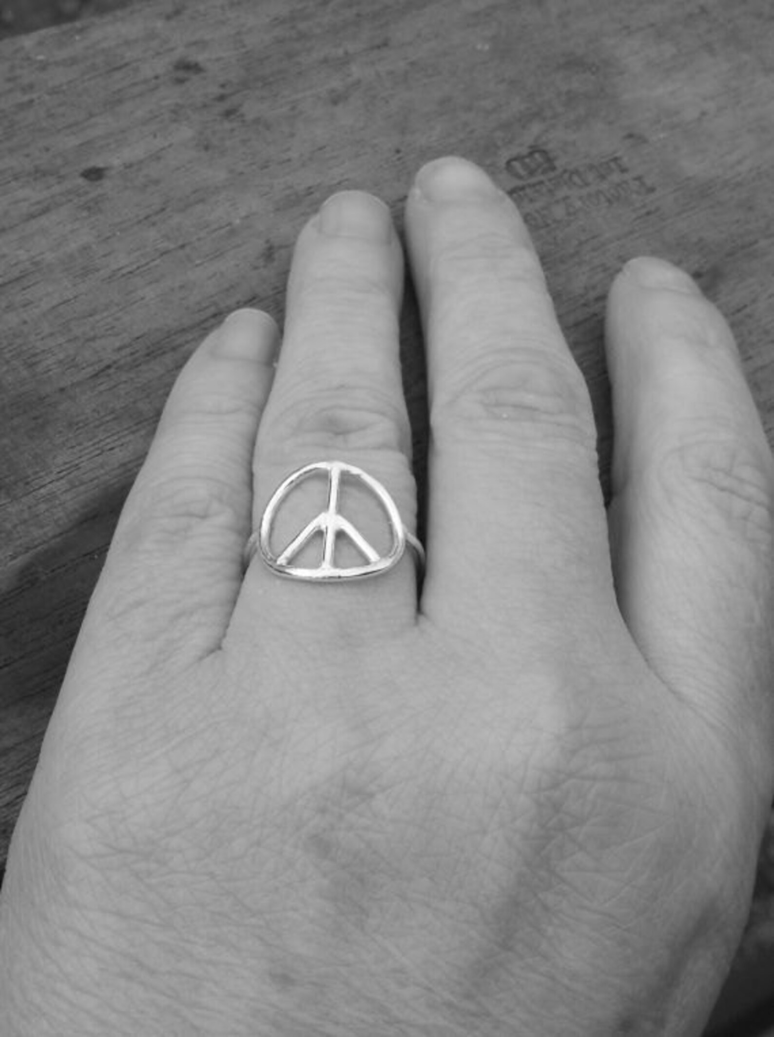 Sterling Silver Peace Ring Peace Sign Statement Ring Etsy