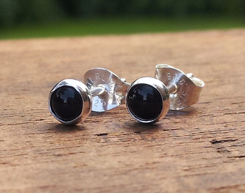 4mm Black Onyx Gemstone Stud Post Earrings Fine Sterling Etsy