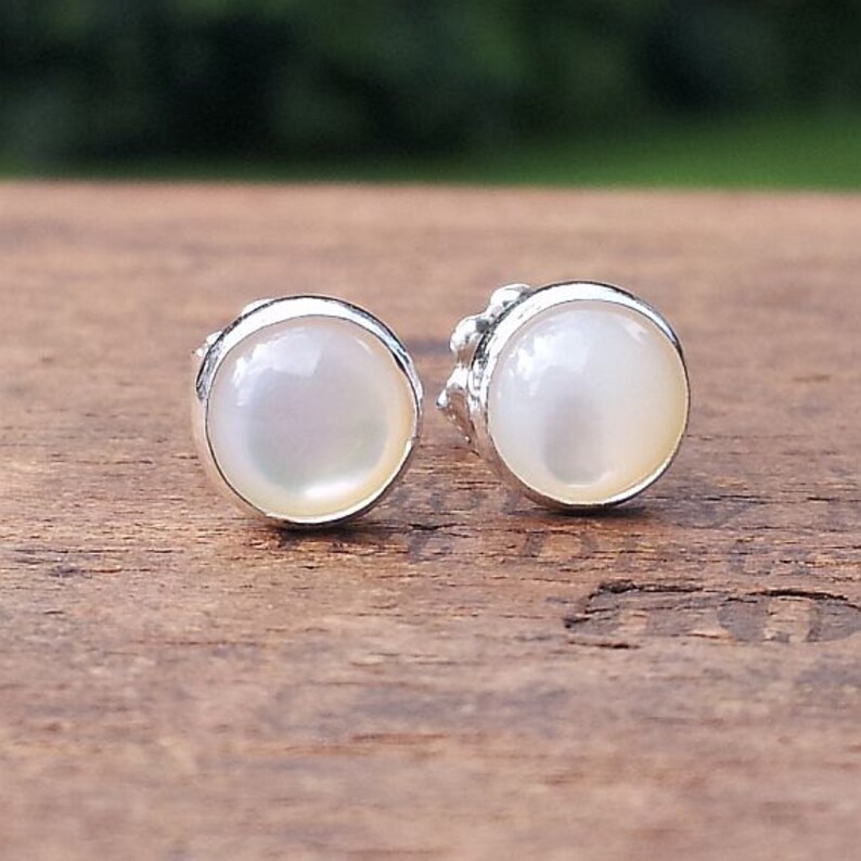 6mm Mother of Pearl Stud Post Earrings Fine Sterling Silver | Etsy