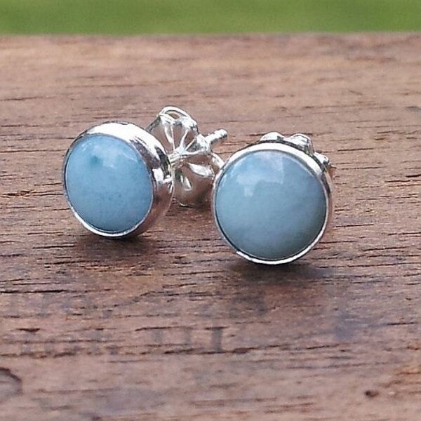 6mm Larimar Gemstone Stud Post Earrings Fine Sterling Silver Shiny - Little Bits of Color