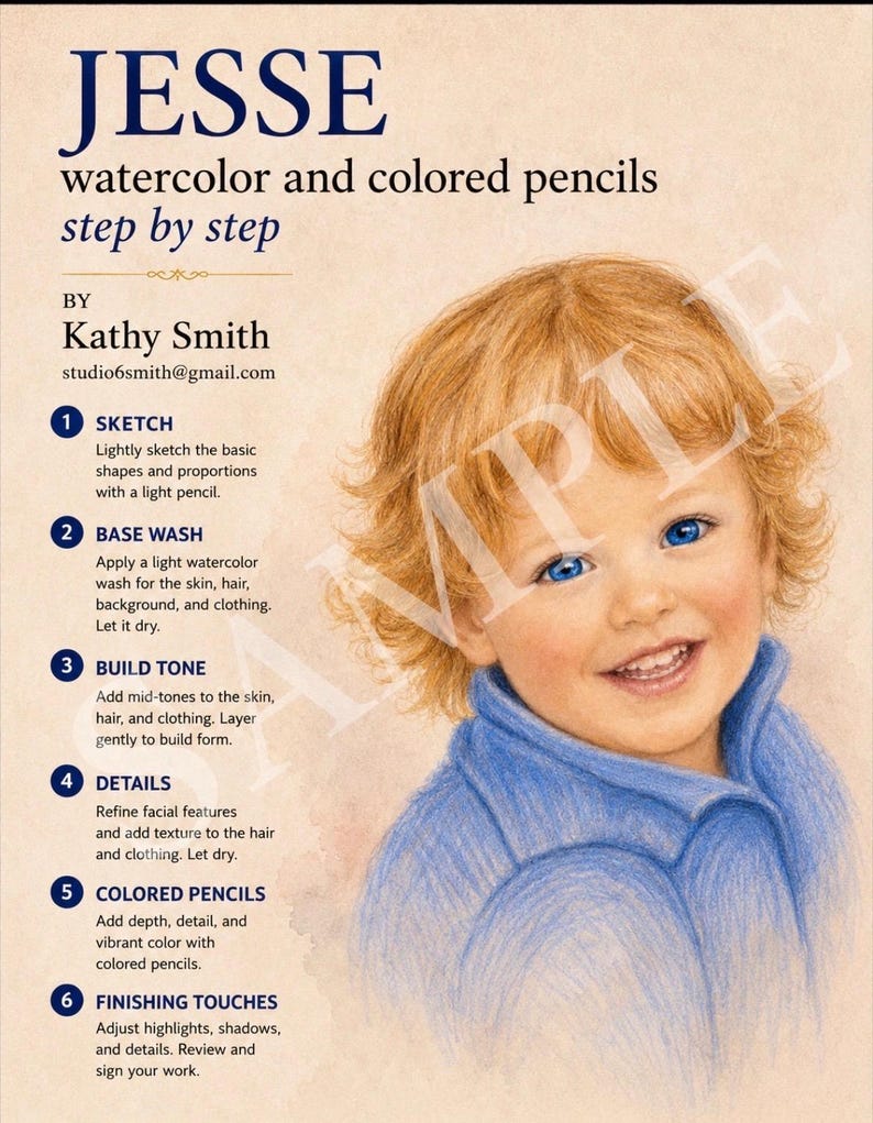 Jesse, a Watercolor and Colored Pencil Step-by-step Tutorial - Etsy