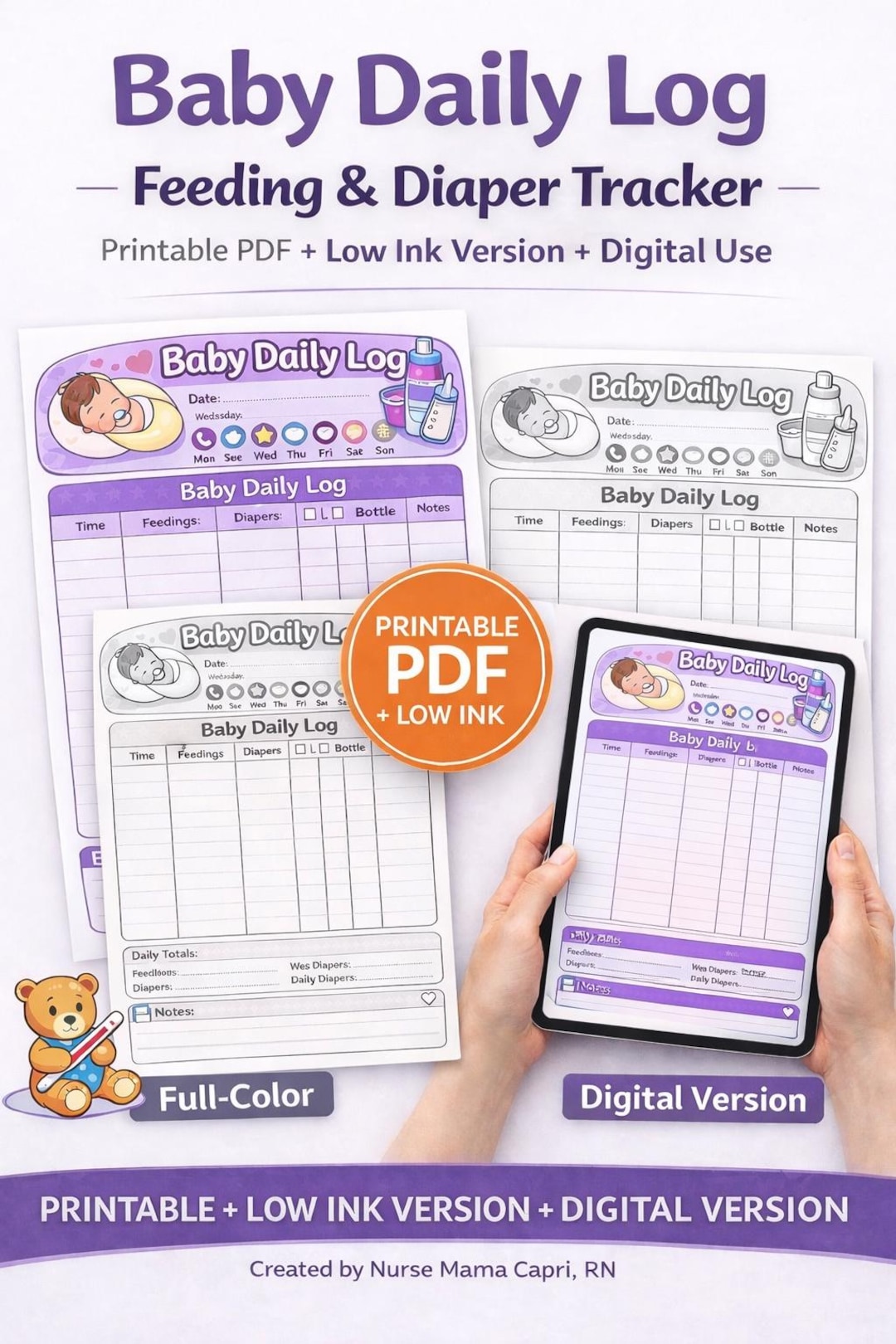 Newborn Feeding Log Printable | Baby Feeding & Diaper Tracker ...