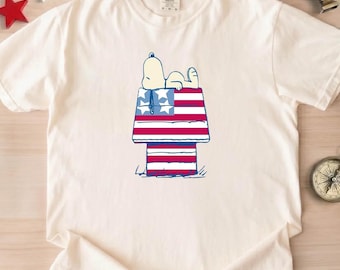 Comfort Colors Snoopy USA Flag Tee, Patriotic 250th Anniversary Shirt