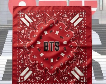 BTS ARIRANG Bandana Silk Scarf – Red Borahae Fan Merch Concert Outfit, BANDANAS Kpop 2026