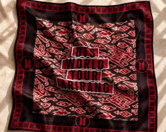 BTS Arirang Tour Silk-Style Polyester Bandana, Kpop Fan Neck Scarf Head Wrap