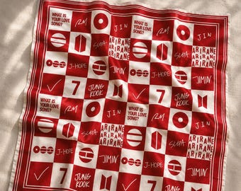 BTS Kpop Concert Bandana, Silk-Style Polyester Scarf, Borahae Purple Theme
